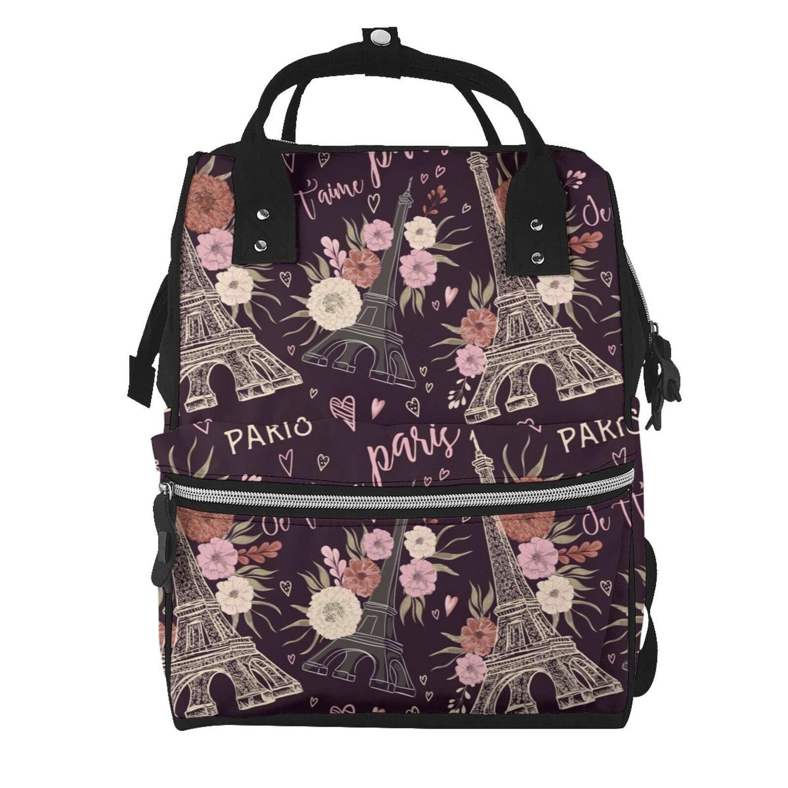 Ratiio Romantic Paris Mummy Backpack - Waterproof Twill Canvas, Large Capacity Diaper Bag with Multiple Pockets and Adjustable Straps