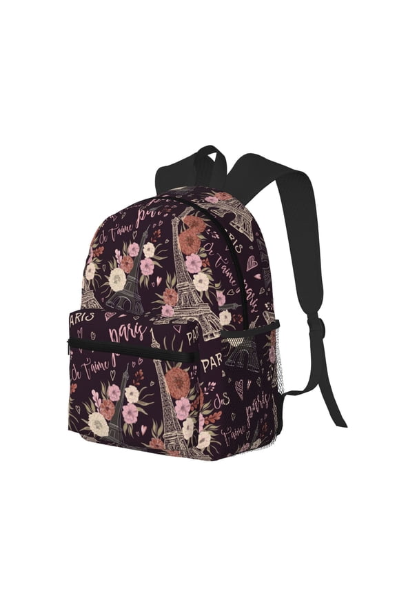 Romantic Paris Print Casual Backpack for Men and Women, Water Resistant Oxford Fabric School Bag Lightweight Travel Daypack