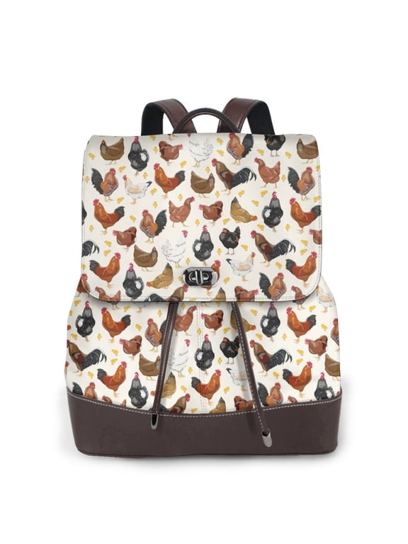 Roosters and Chickens Pattern Womens Backpack Purse Leather Backpack Purse for Women Travel Fashion Backpack Designer Ladies Shoulder Bags