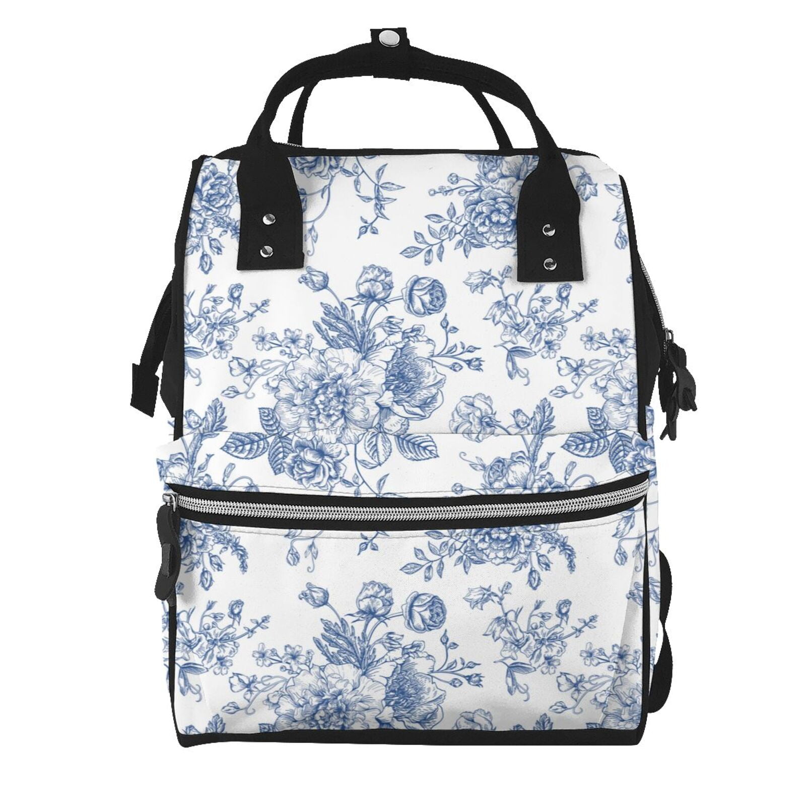 Ratiio Rose Flowers Mummy Backpack - Waterproof Twill Canvas, Large Capacity Diaper Bag with Multiple Pockets and Adjustable Straps