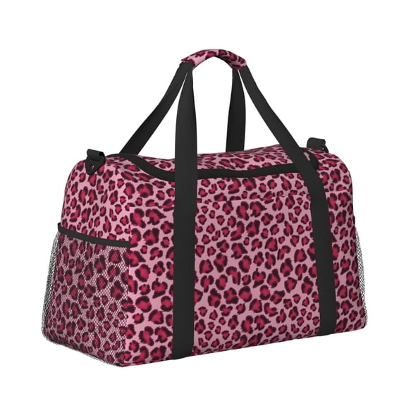 Ratiio Rose Leopard Print Pattern Hand Travel Bag, Weekender Carry On for Women Men, Sports Gym Bag, Workout Duffel Bag, Overnight Shoulder Bag fit 15.6 Inch Laptop