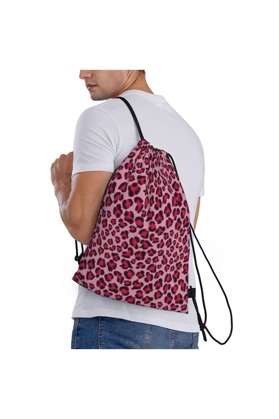 Rose Leopard Print Print Drawstring Backpack Bag Sport Gym Sackpack Heavy Duty String Backpack for Men Women