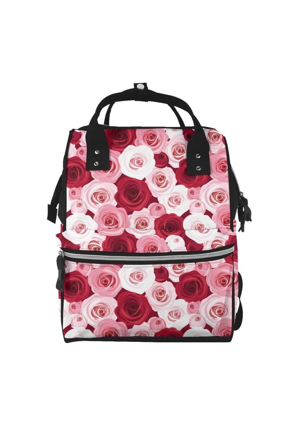 Rose Mummy Backpack - Waterproof Twill Canvas, Large Capacity Diaper Bag with Multiple Pockets and Adjustable Straps