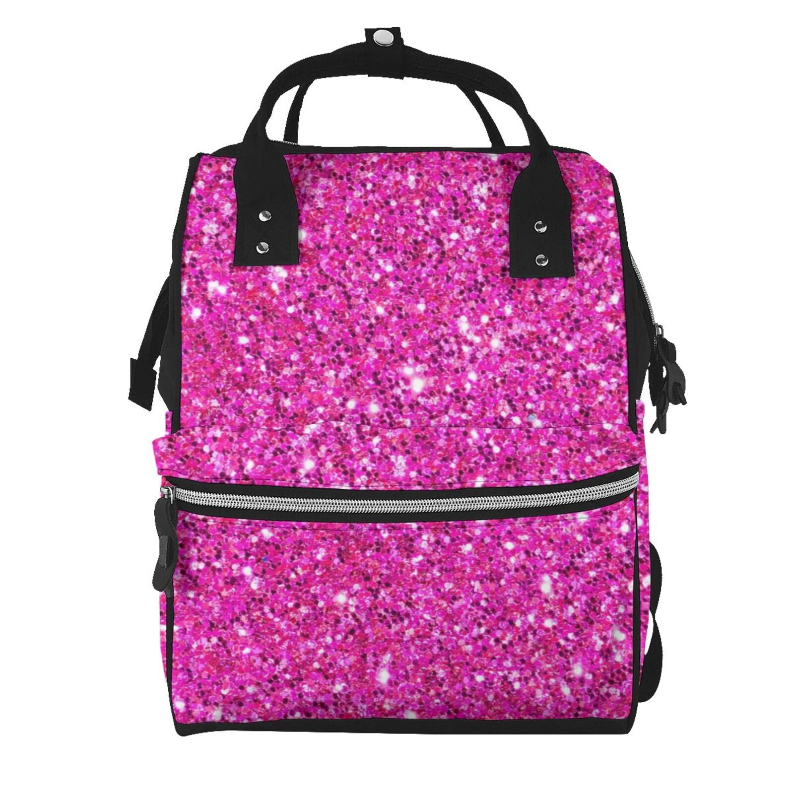 Ratiio Rose Red Glitter Mummy Backpack - Waterproof Twill Canvas, Large Capacity Diaper Bag with Multiple Pockets and Adjustable Straps
