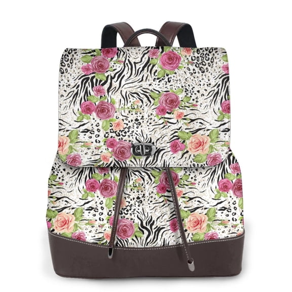 Ratiio Roses Mixed Zebra Pattern Womens Backpack Purse Leather Backpack Purse for Women Travel Fashion Backpack Designer Ladies Shoulder Bags