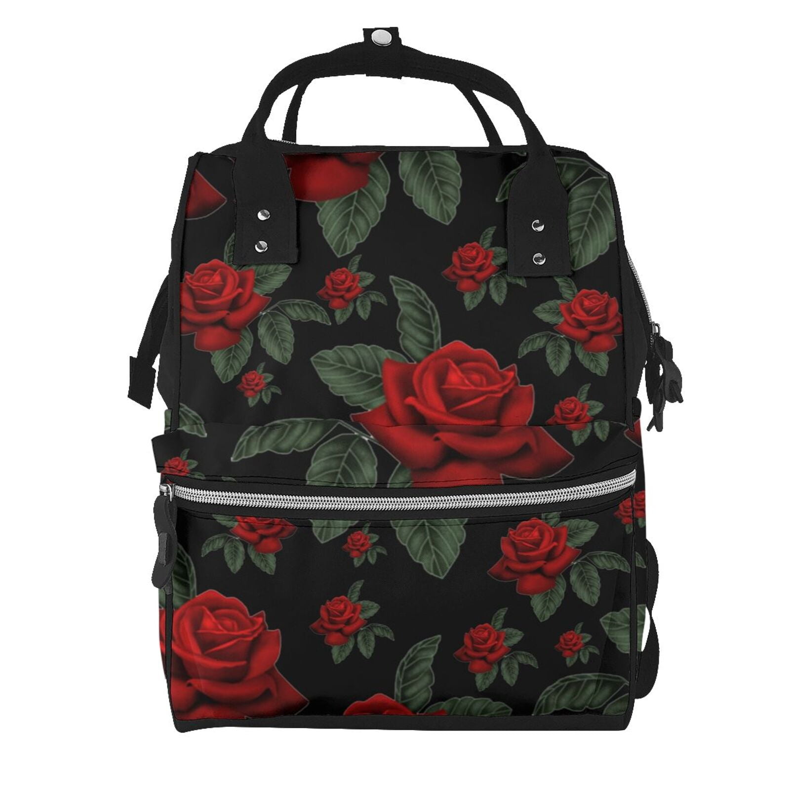 Ratiio Roses Mummy Backpack - Waterproof Twill Canvas, Large Capacity Diaper Bag with Multiple Pockets and Adjustable Straps