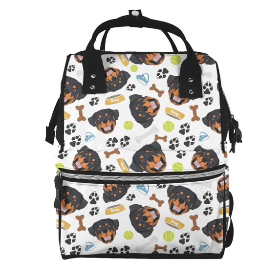 Ratiio Rottweiler Mummy Backpack - Waterproof Twill Canvas, Large Capacity Diaper Bag with Multiple Pockets and Adjustable Straps
