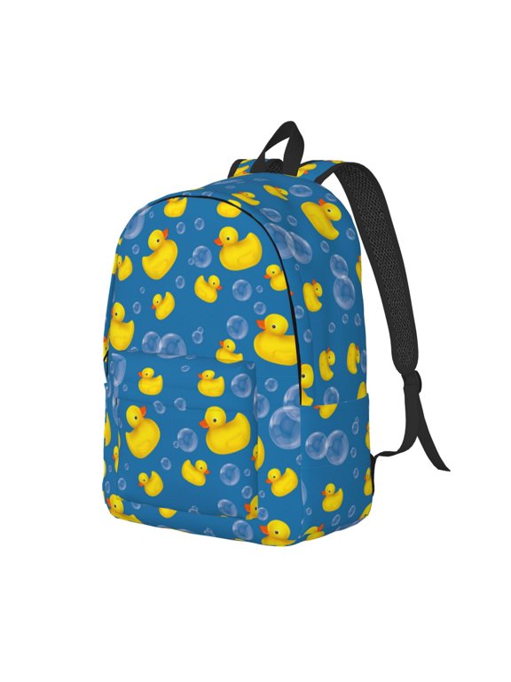 Rubber Duck Print Canvas Backpack for Women & Men Retro Aesthetic Rucksack Basic Backpack for High School/College Students Travel Laptop Bag