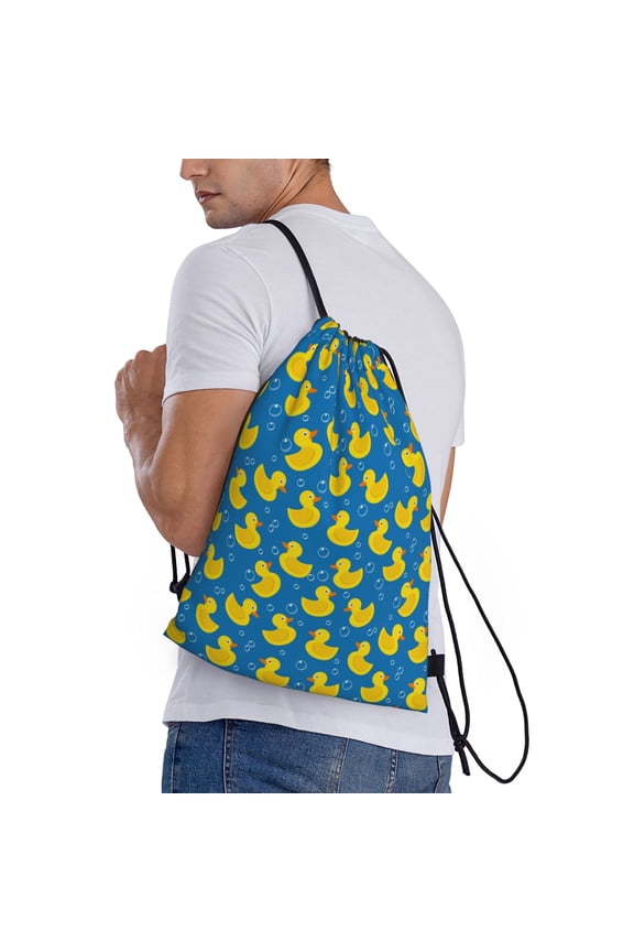 Rubber Duck Print Drawstring Backpack Bag Sport Gym Sackpack Heavy Duty String Backpack for Men Women