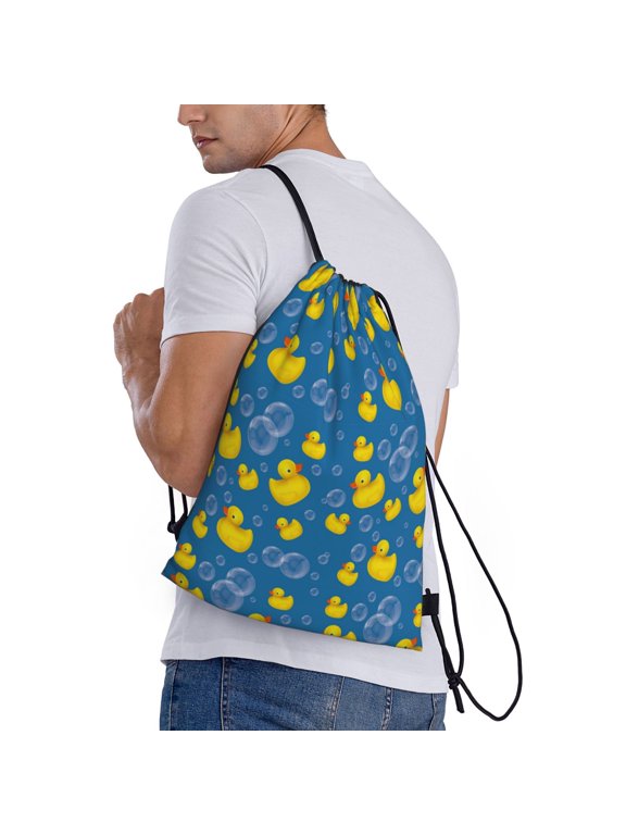 Rubber Duck Print Drawstring Backpack Bag Sport Gym Sackpack Heavy Duty String Backpack for Men Women
