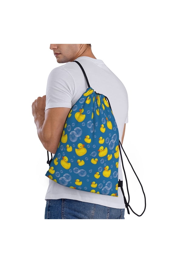 Rubber Duck Print Drawstring Backpack Bag Sport Gym Sackpack Heavy Duty String Backpack for Men Women