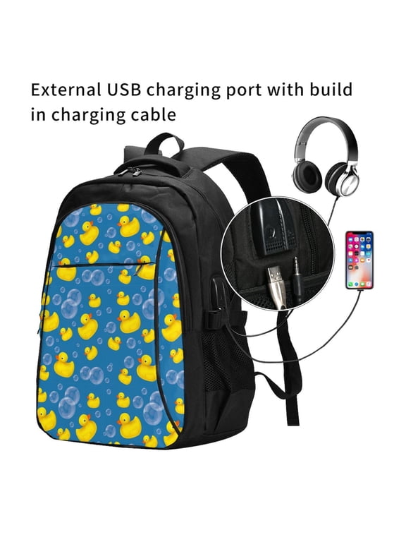Rubber Duck Print Travel Laptop Backpack,Slim Sturdy Laptops Backpack with USB Charging Port, Water Resistant College School Computer Bag