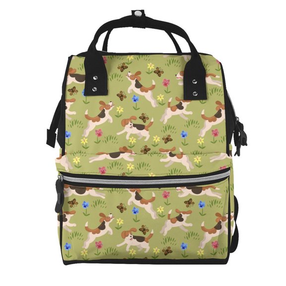 Ratiio Running Beagle Mummy Backpack - Waterproof Twill Canvas, Large Capacity Diaper Bag with Multiple Pockets and Adjustable Straps