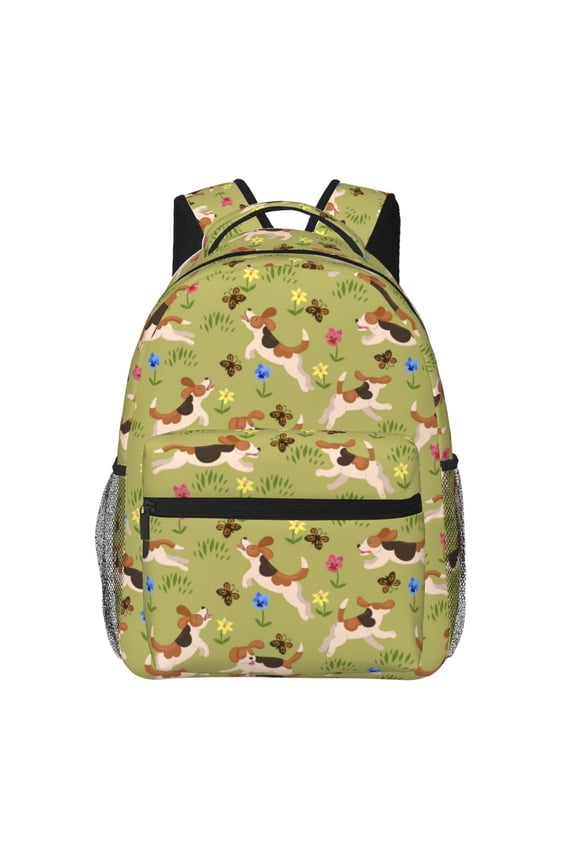 Running Beagle Print Eco-Friendly Casual Backpack, Water-Resistant Polyester Canvas Daypack with Smooth Zippers, Comfortable & Durable Travel Bag with Laptop Compartment