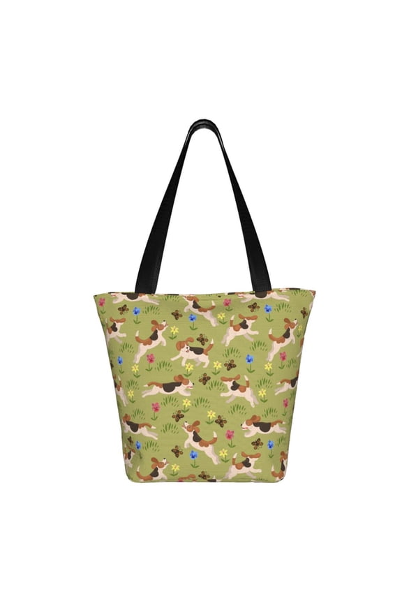 Running Beagle Print Shoulder Bag for Women, Polyester Crossbody Purse Lightweight Handbag for Daily Travel and Casual Use