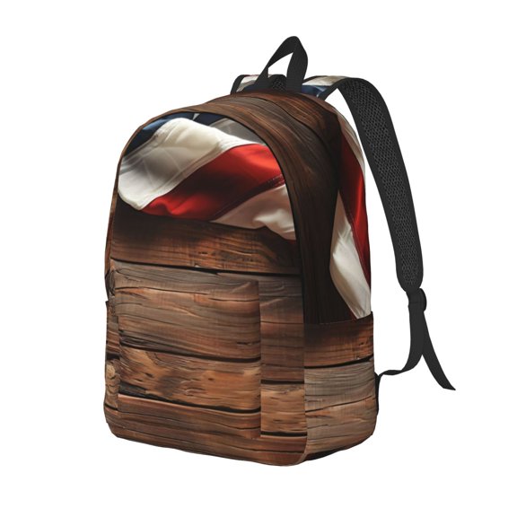Ratiio Rustic American Flag Wood Print Canvas Backpack for Women & Men Retro Aesthetic Rucksack Basic Backpack for High School/College Students Travel Laptop Bag