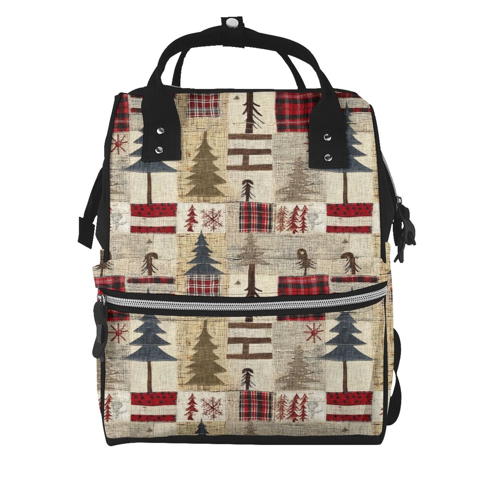 Ratiio Rustic Plaid Forest Lodge Mummy Backpack - Waterproof Twill Canvas, Large Capacity Diaper Bag with Multiple Pockets and Adjustable Straps