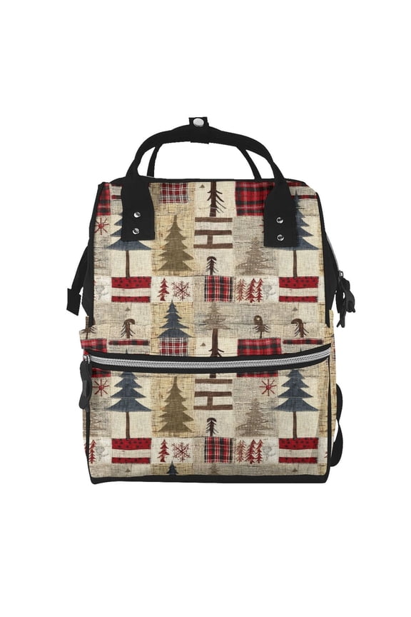 Rustic Plaid Forest Lodge Mummy Backpack - Waterproof Twill Canvas, Large Capacity Diaper Bag with Multiple Pockets and Adjustable Straps