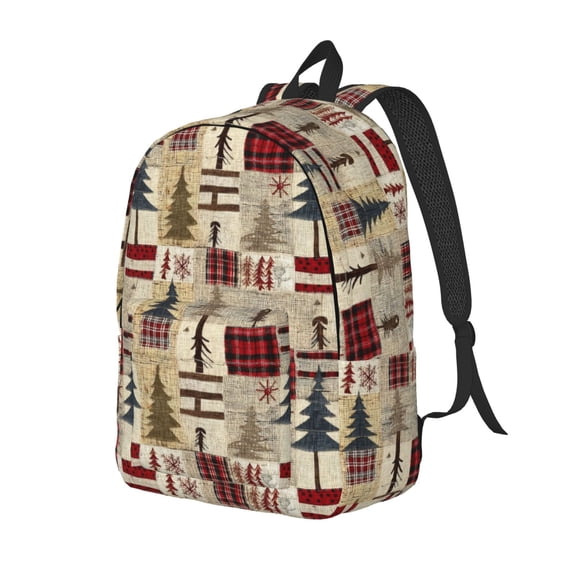Ratiio Rustic Plaid Forest Lodge Print Canvas Backpack for Women & Men Retro Aesthetic Rucksack Basic Backpack for High School/College Students Travel Laptop Bag