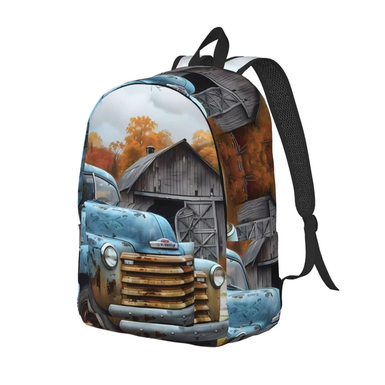 Ratiio Rustic Vintage Truck Autumn Print Canvas Backpack for  display picture 3