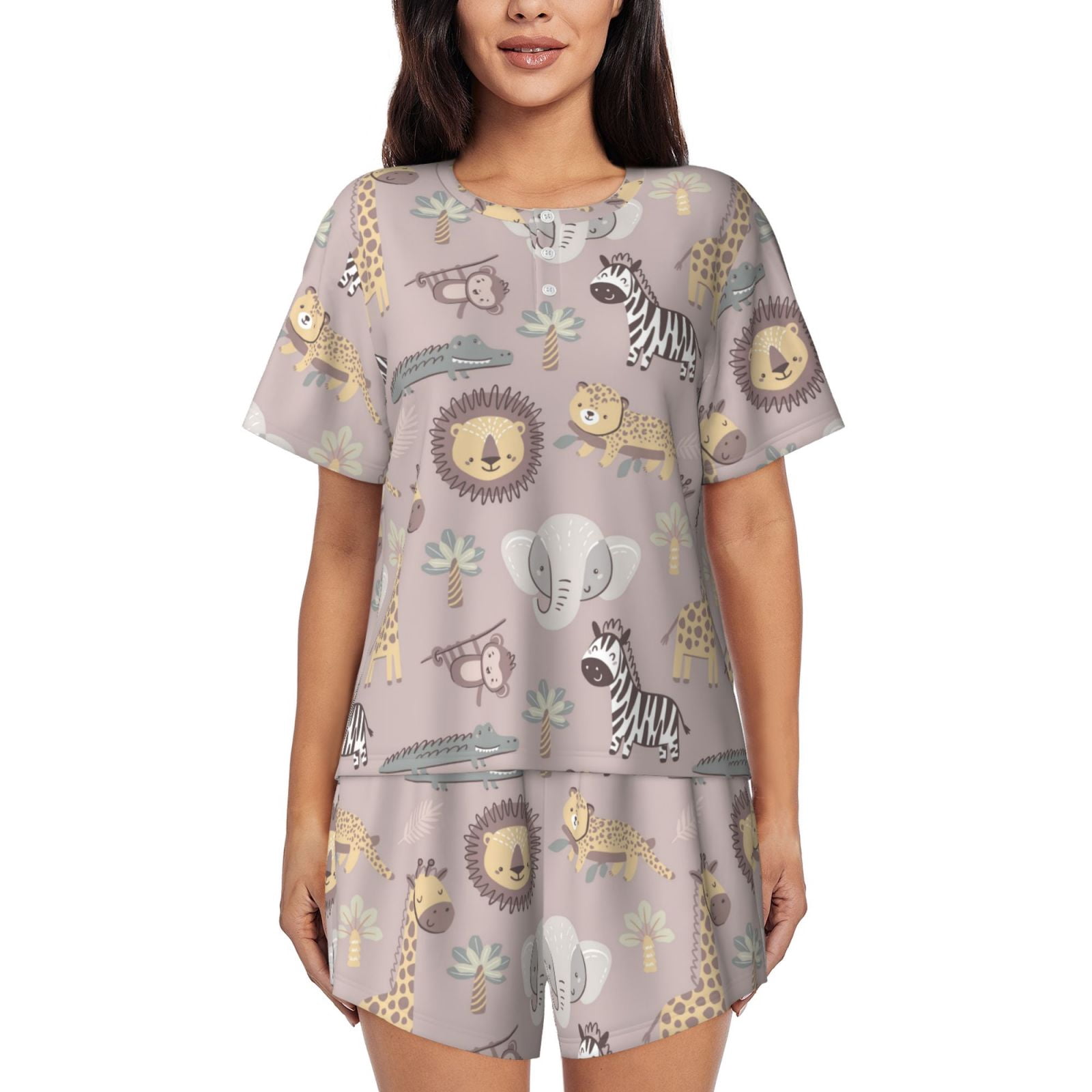 Ratiio Safari Animals Print Womens Pajama Sets 2 Piece Soft Short ...
