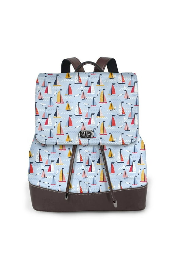 Sailboats And Seagulls Pattern Womens Backpack Purse Leather Backpack Purse for Women Travel Fashion Backpack Designer Ladies Shoulder Bags