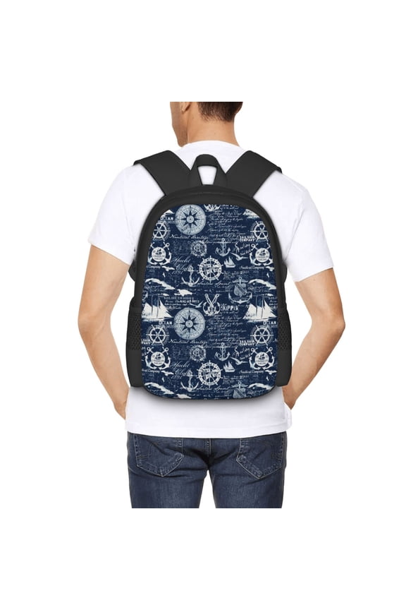 Sailing Cruises Nautical Backpack for Men and Women - Durable 600D Oxford Cloth -Large Capacity, Water-Resistant School, Travel, and Hiking Bag