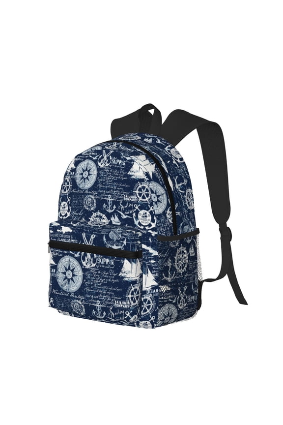 Sailing Cruises Nautical Print Casual Backpack for Men and Women, Water Resistant Oxford Fabric School Bag Lightweight Travel Daypack