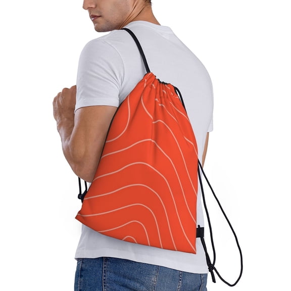 Ratiio Salmon Fish Meat Print Drawstring Backpack Bag Sport Gym Sackpack Heavy Duty String Backpack for Men Women