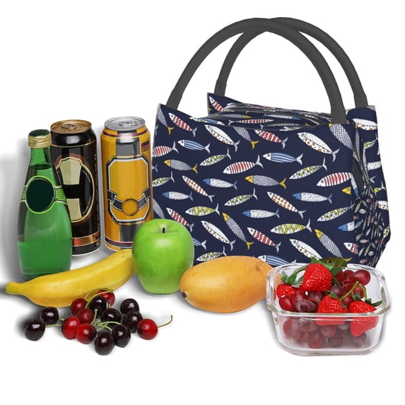 Ratiio Sardine Pattern Portable Insulation Lunch Bag, Insulated Food Delivery Bag, Meal Grocery Tote Insulation Bag Large Capacity Reusable Warming Bag