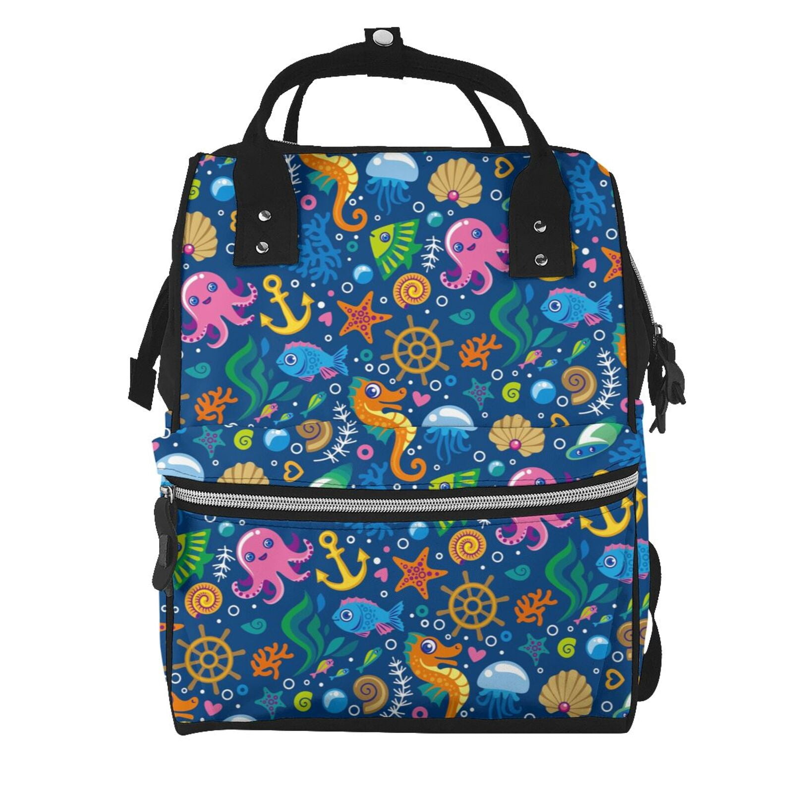 Ratiio Sea Fish Mummy Backpack - Waterproof Twill Canvas, Large Capacity Diaper Bag with Multiple Pockets and Adjustable Straps