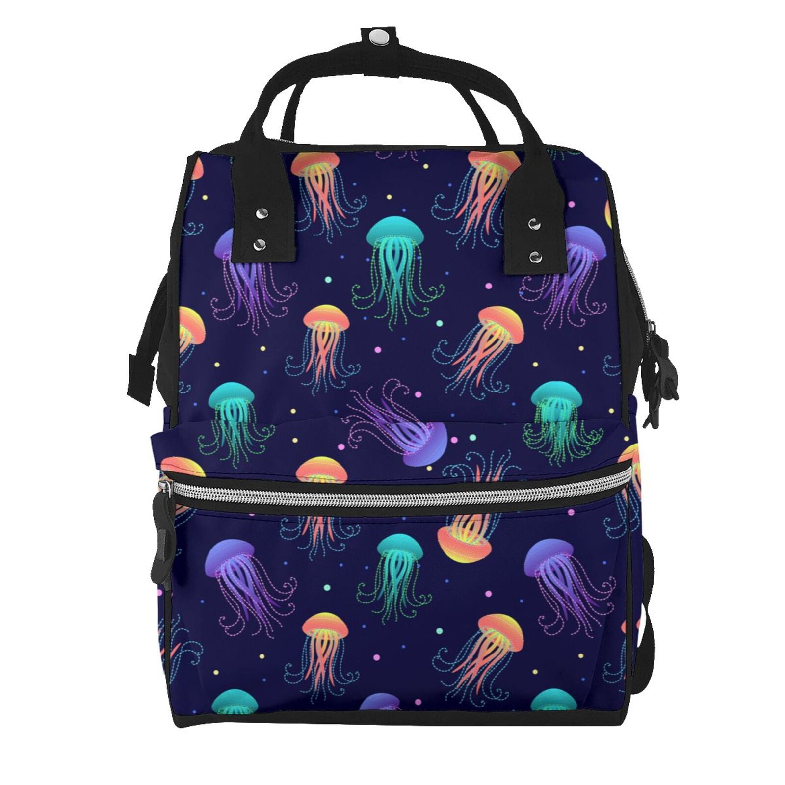 Ratiio Sea Jellyfish Mummy Backpack - Waterproof Twill Canvas, Large Capacity Diaper Bag with Multiple Pockets and Adjustable Straps