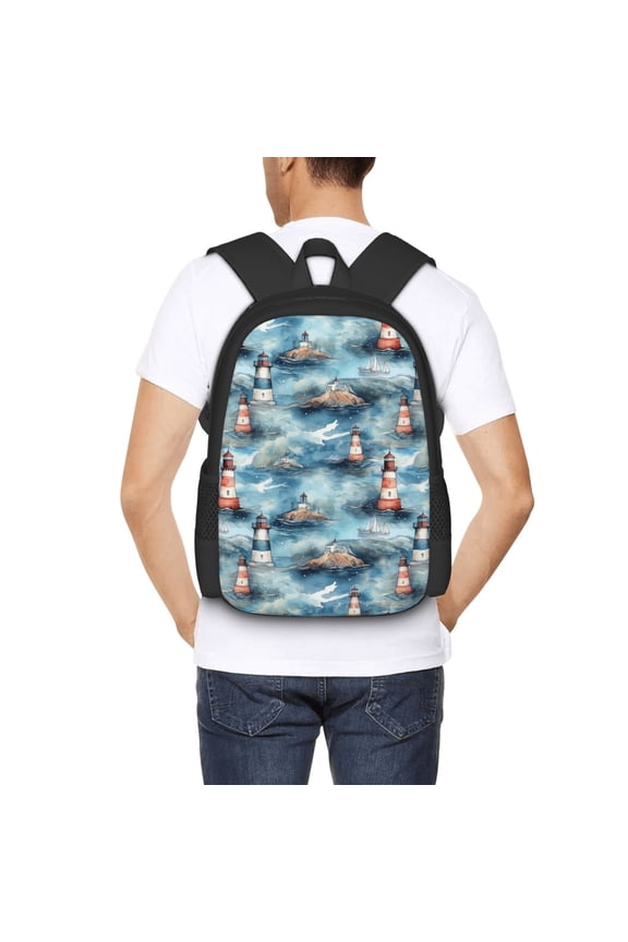 Sea Marine And Lighthouse Backpack for Men and Women - Durable 600D Oxford Cloth -Large Capacity, Water-Resistant School, Travel, and Hiking Bag