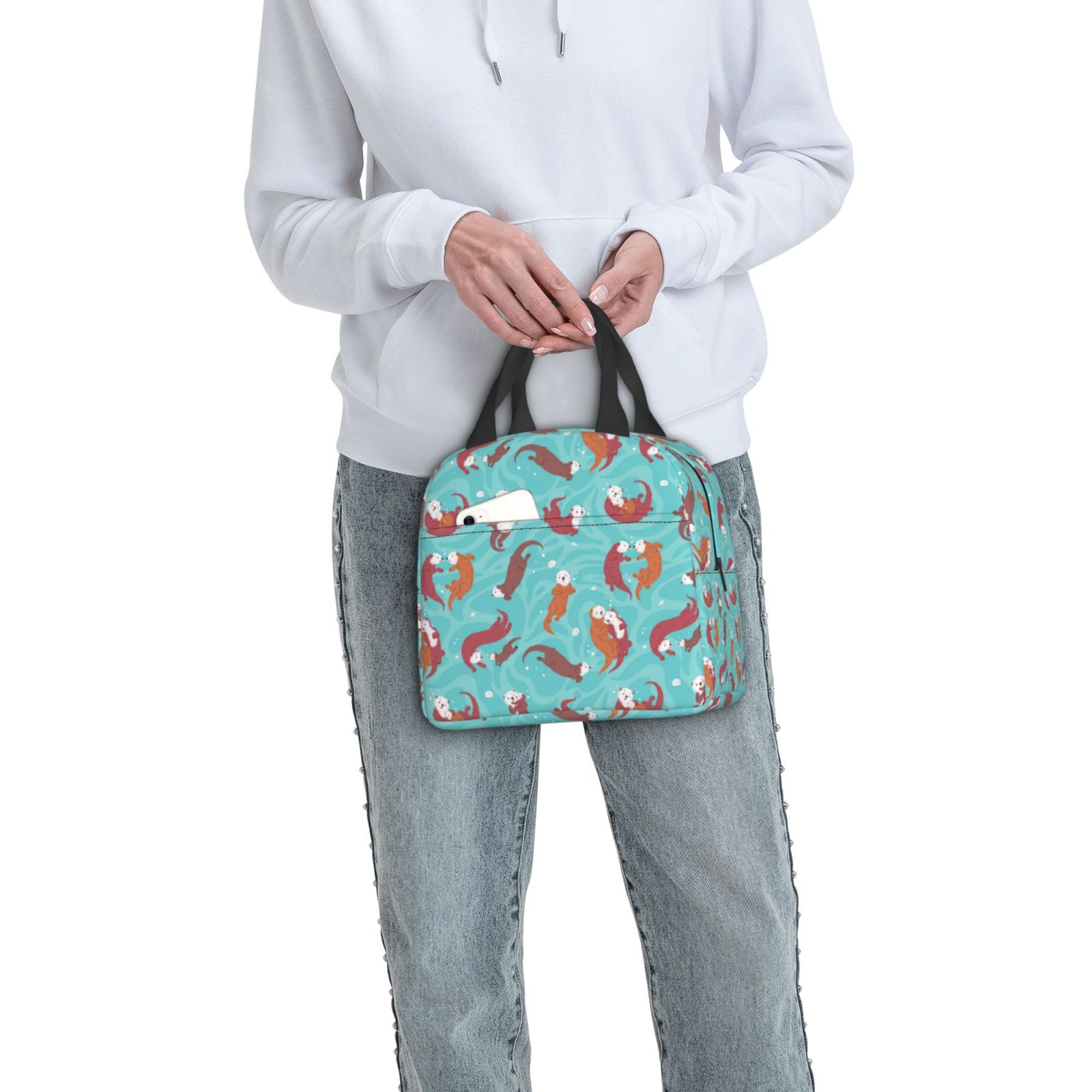 Ratiio Sea Otters Family In Blue Water Print Lunch Bag Lunch Box Insulated Lunch Bag Adult Lunch Box for Men and Women