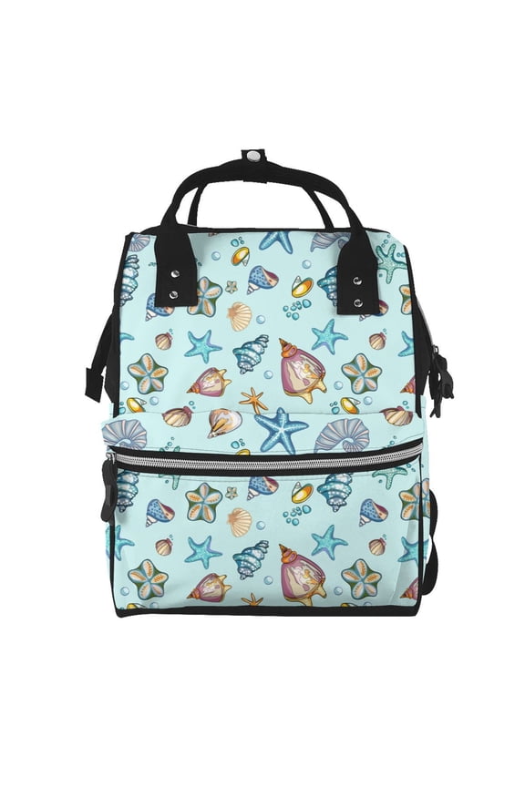 Sea Shells 2 Mummy Backpack - Waterproof Twill Canvas, Large Capacity Diaper Bag with Multiple Pockets and Adjustable Straps