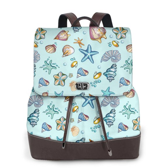 Ratiio Sea Shells 2 Pattern Womens Backpack Purse Leather Backpack Purse for Women Travel Fashion Backpack Designer Ladies Shoulder Bags