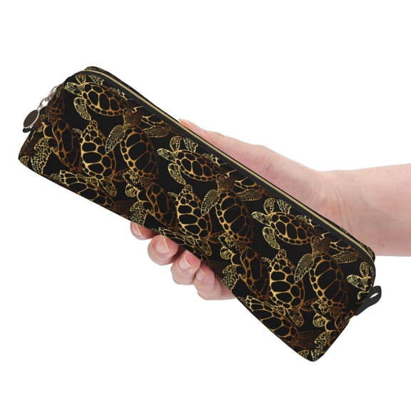 Ratiio Sea Turtle With Ocean Pattern Leather Pencil Case, Pencil Pouch with Durable Zipper, Compact and Stylish Organizer for Stationery, Art Supplies, Travel Essentials