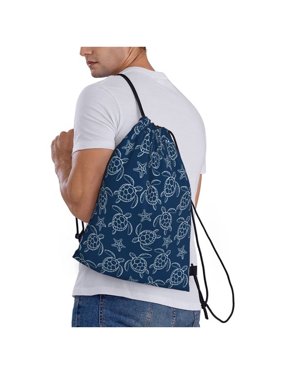 Sea Turtle Print Drawstring Backpack Bag Sport Gym Sackpack Heavy Duty String Backpack for Men Women