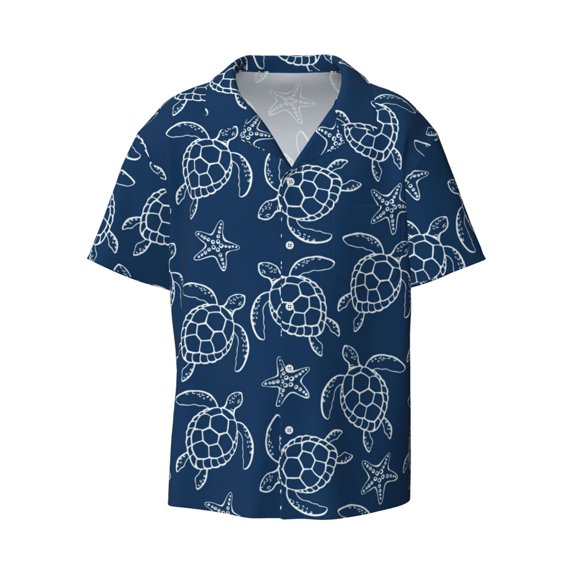 Ratiio Sea Turtle Print Mens Casual Short Sleeve Shirts Button Down Textured Shirts Summer Beach Shirt with Pocket Men's Casual Short-sleeved Shirt