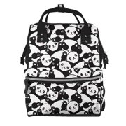 Ratiio Seamless Pattern Cute Panda Mummy Backpack - Waterproof Twill Canvas, Large Capacity Diaper Bag with Multiple Pockets and Adjustable Straps