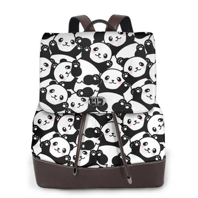 black and white leather backpack purse Ratiio Seamless Pattern Cute Panda Pattern Womens Backpack Purse Leather  Backpack Purse for Women Travel Fashion Backpack Designer Ladies Shoulder