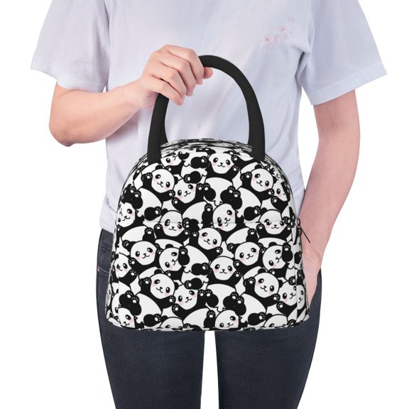 Ratiio Seamless Pattern Cute Panda Print Insulated Lunch Bag Women Reusable Lunch Box with Pocket for Work Picnic Travel