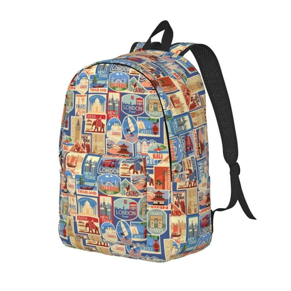 Ratiio Set Of Travel Vintage Print Canvas Backpack for Women & Men Retro Aesthetic Rucksack Basic Backpack for High School/College Students Travel Laptop Bag