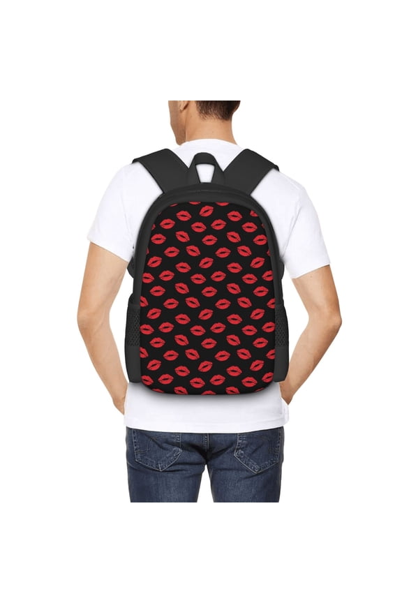 Sexy Red Lips Kiss Backpack for Men and Women - Durable 600D Oxford Cloth -Large Capacity, Water-Resistant School, Travel, and Hiking Bag