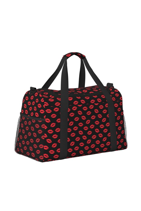 Sexy Red Lips Kiss Pattern Hand Travel Bag, Weekender Carry On for Women Men, Sports Gym Bag, Workout Duffel Bag, Overnight Shoulder Bag fit 15.6 Inch Laptop