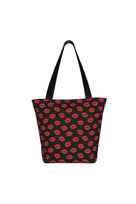 Sexy Red Lips Kiss Print Shoulder Bag for Women, Polyester Crossbody Purse Lightweight Handbag for Daily Travel and Casual Use