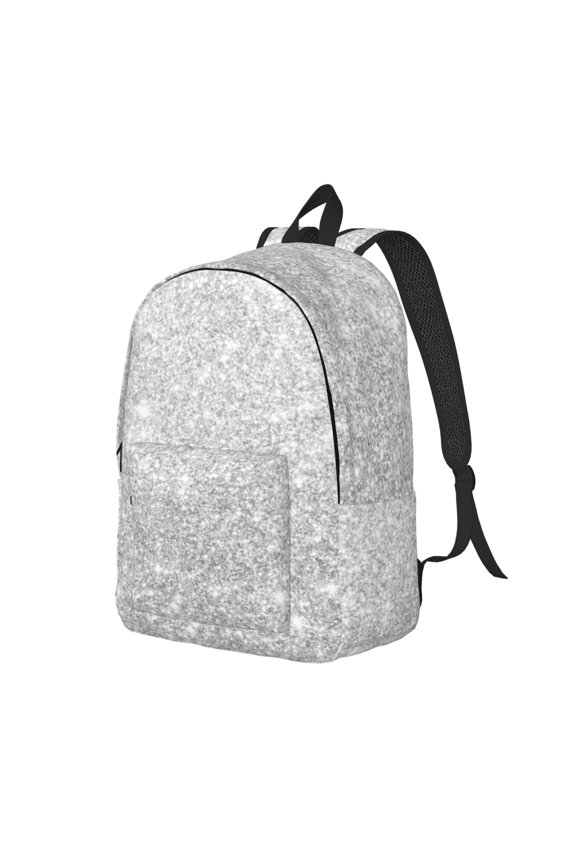 Silver Glitter Print Canvas Backpack for Women & Men Retro Aesthetic Rucksack Basic Backpack for High School/College Students Travel Laptop Bag