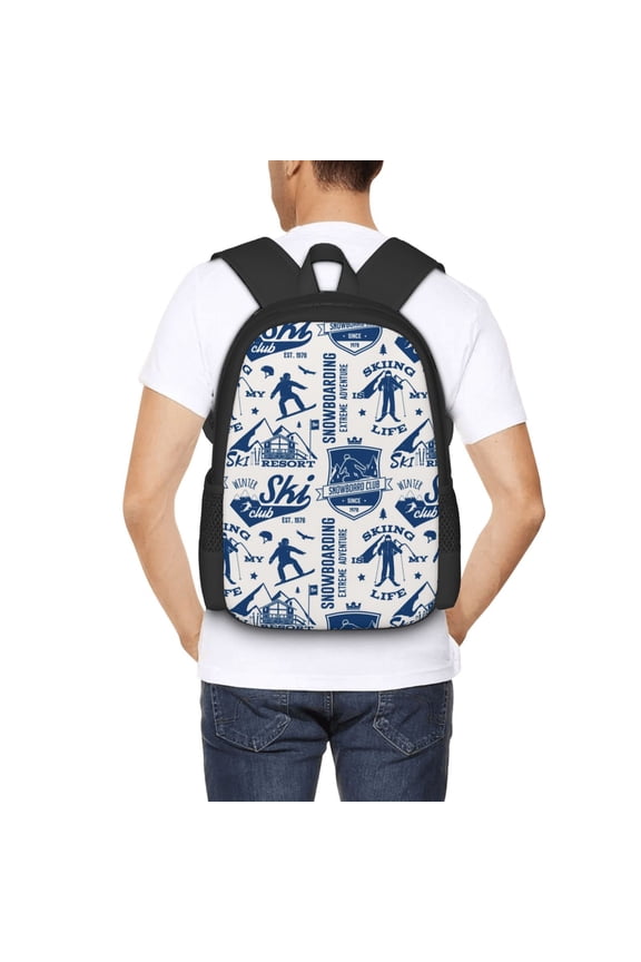 Skiing Enthusiast Backpack for Men and Women - Durable 600D Oxford Cloth -Large Capacity, Water-Resistant School, Travel, and Hiking Bag