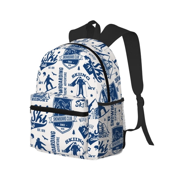 Ratiio Skiing Enthusiast Print Casual Backpack for Men and Women, Water Resistant Oxford Fabric School Bag Lightweight Travel Daypack