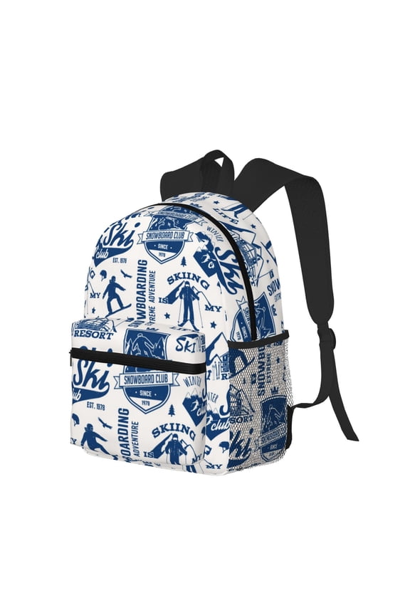 Skiing Enthusiast Print Casual Backpack for Men and Women, Water Resistant Oxford Fabric School Bag Lightweight Travel Daypack
